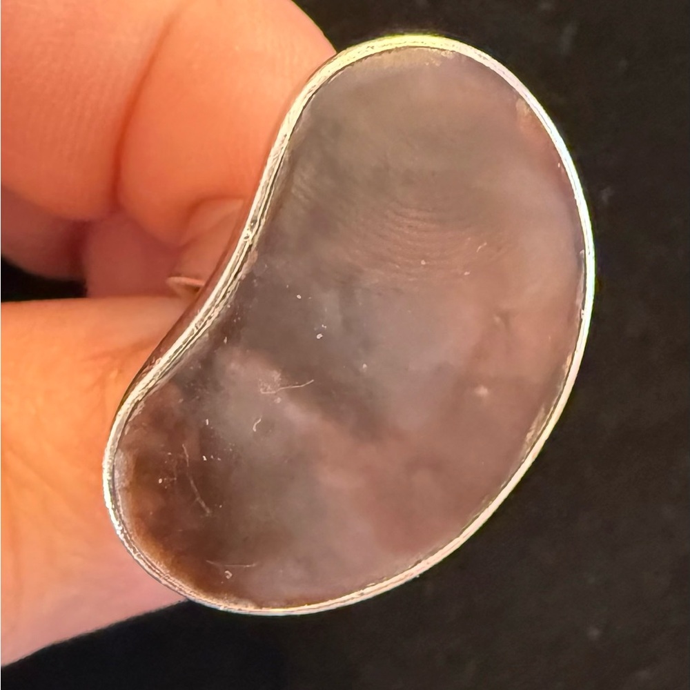 925 Sterling Silver Kidney Shaped Abalone Shell Ring Adjustable